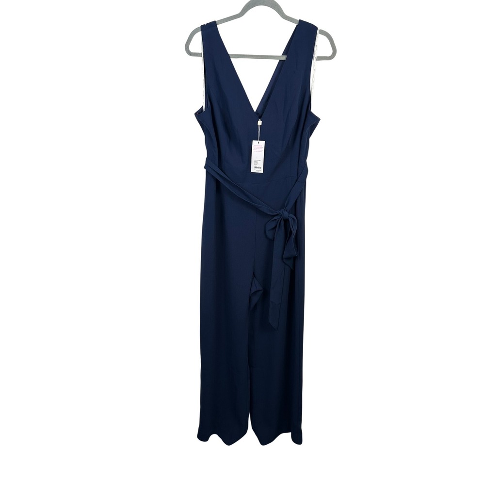 Lilly Pulitzer Jannah Jumpsuit Womens 16 Navy NEW V-Neck Wide Leg Belted 008967